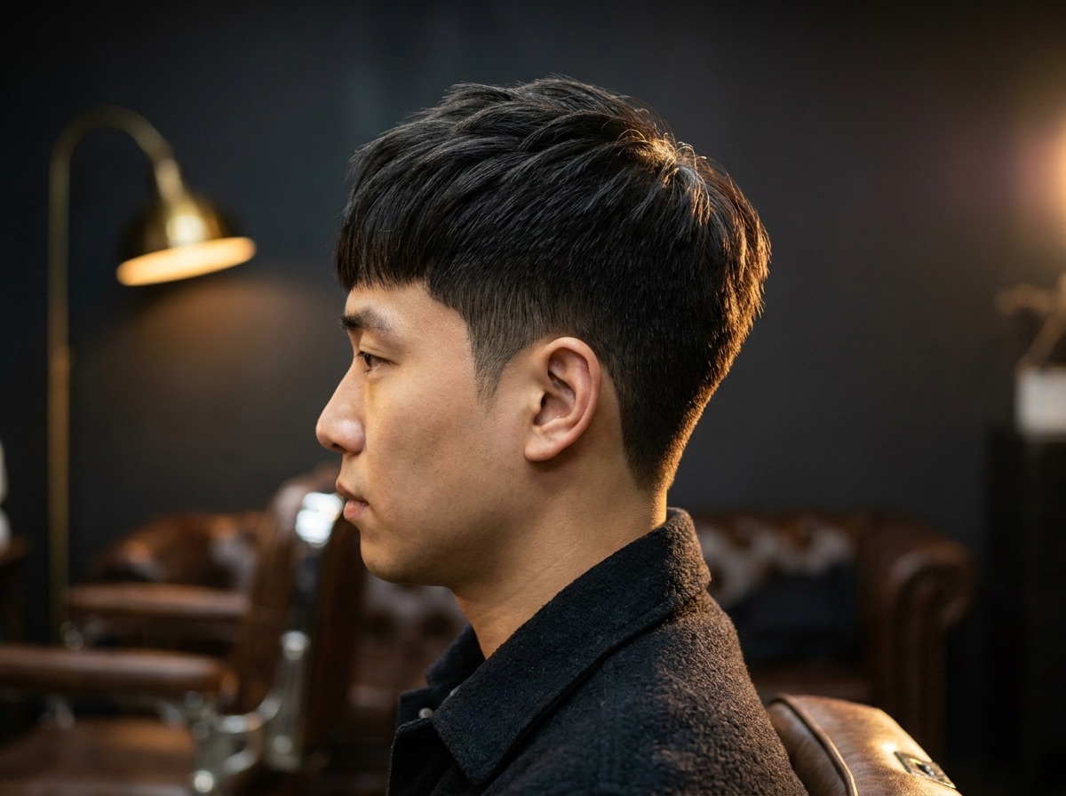 Modern textured crop on thick straight Asian hair — Asian hair specialist Harrow, Fresh Cutz Wealdstone